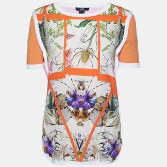Roberto Cavalli Multicolor Print Silk Knit Short Sleeve Top
