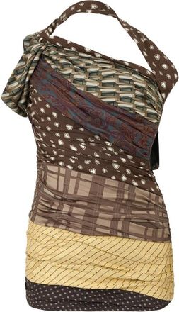 Moschino Tops, Dames, Bruin, S, Polyester, Asymmetrische Blouse met Prints