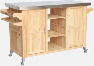 Sweeek Carrito De Cocina Exterior De Madera De Abeto 130cm Con Asas, 7 Espacios De Almacenamiento