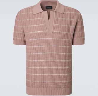 Brioni Embroidered cotton and linen polo shirt