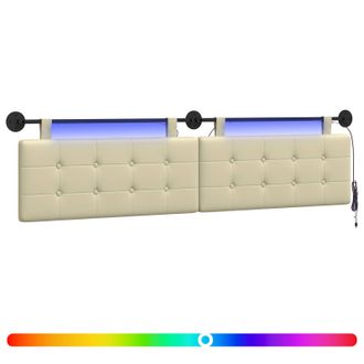 vidaXL Cabecero Colgante Con Luz Led Crema Cuero Sint&eacute;tico Vidaxl