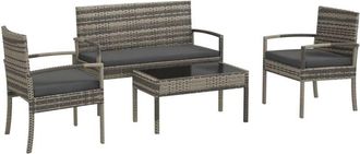 OUTSUNNY Conjunto De Jard&iacute;n De Rat&aacute;n Sint&eacute;tico Juego De 4 Piezas Muebles De Jard&iacute;n Con 2 Sillones 1 Sof&aacute; De 2 Plazas Y 1 Mesa De Centro De Tablero De Vidrio