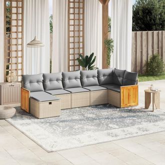 vidaXL Juego De Sof&aacute;s Jard&iacute;n Con Cojines Beige Mezcla 7 Pzas Rat&aacute;n Pe Vidaxl