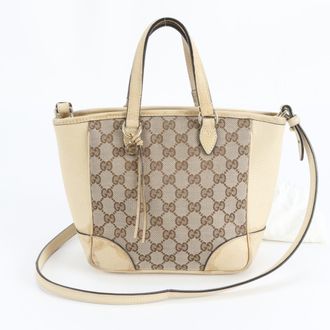 Gucci Beige Leather Canvas Handbag Shoulder Bag Tote Bag (Pre-Owned)