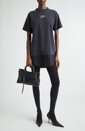 Balenciaga Hybrid Loop Sports Icon Logo Dry Jersey & Poplin T-Shirt Dress in Faded Washed Black at Nordstrom, Size Xx-Small