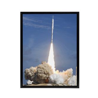 Artery8 Space NASA Ares I X Rocket Launch Framed Canvas Wall Art Print in Blue | Size: W24 x H32