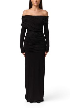Naked Wardrobe Smooth Off the Shoulder Long Sleeve Maxi Dress in Black at Nordstrom, Size X-Small