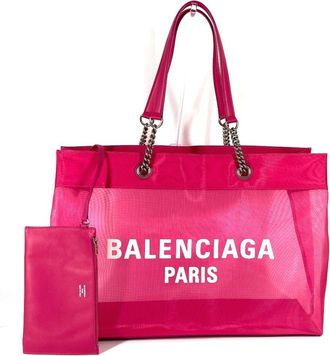Balenciaga Pink White Polyester Leather Shoulder Bag Tote Bag (Pre-Owned)
