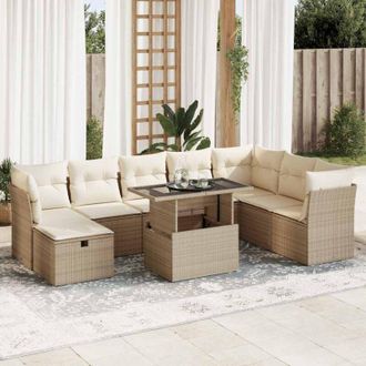 vidaXL Set De Sof&aacute;s De Jard&iacute;n Con Cojines 9 Pzas Rat&aacute;n Sint&eacute;tico Beige Vidaxl