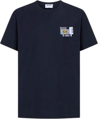 Moschino Katoenen jersey T-shirt met borduursel - Heren - T-shirts - Blauw - M - Katoen - Tops