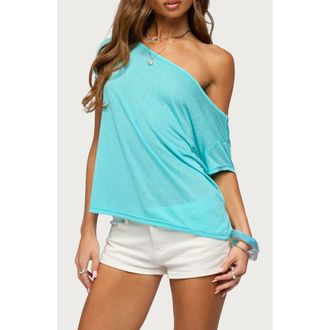 Edikted Amora Semisheer One-Shoulder Top in Turquoise at Nordstrom, Size X-Small