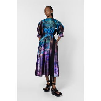 Roksanda Ilincic Zinnia Printed Puff Sleeve Dress in Azure /Cassis at Nordstrom, Size 14
