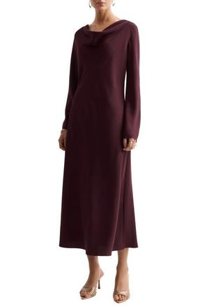 Mango Cowl Neck Long Sleeve Dress in Maroon at Nordstrom, Size 10