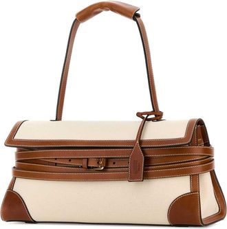 Moschino Womens Canvas & Leather Top Handle Shoulder Bag Beige