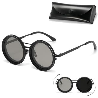 Generic Adjustable Tint Polarized Sunglasses, 2025 New ND Filter 1-9 Gears Adjustable Tint Round Sunglasses, Tinted Eyewear (A Style)