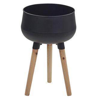 Beliani Soporte Para Plantas Hierro Negro 30 X 30 X 47 Cm Metal Para Interiores Y Exteriores Industrial Moderna Resistente A Rayos Uv Patas De Madera Agros