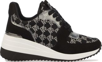 DKNY Womens Kamay Wedge Trainers in Black Silver - Black & Silver Rubber - Size UK 2.5