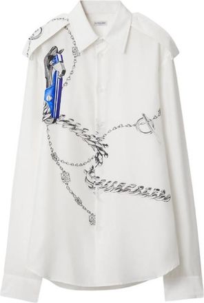 Burberry Knight Hardware Print Silk Shirt, Size X-Large