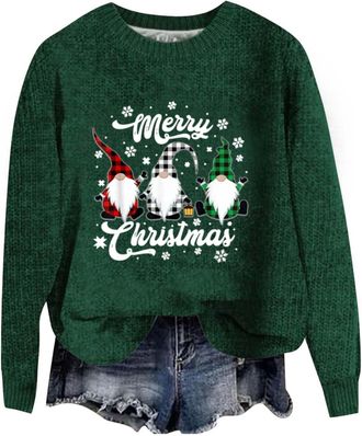 Generic Christmas Jumpers for Women Fashion 3D Print Womens Knitted Jumpers Long Sleeves Ladies Xmas Sweaters Winter Warm Fleece Pullover Sweaters Soft Comfor
