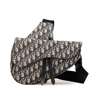 Dior Beige Navy Canvas Leather Saddle Bag Shoulder Bag Sling Bag (Pre-Owned)