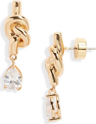 Nordstrom Cubic Zirconia Knot Drop Earrings in Clear- Gold at Nordstrom