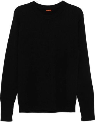 Barena Zwarte Geribbelde Crew Neck Sweater - Heren - Ronde hals truien - Zwart - L - Truien & Vesten