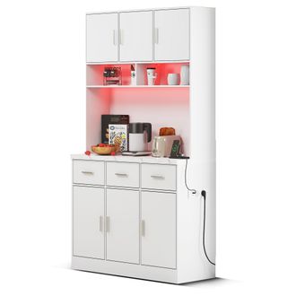 STILVORA Aparador De Cocina Con 6 Puertas, 3 Cajones, Estantes Ajustables, Led Y Tomas Usb, Mdf, 100 X 40 X 180 Cm