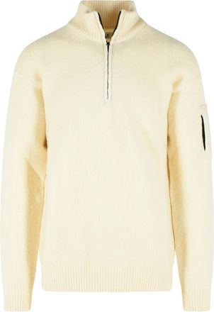 C.P. Company White Lens Zip-Pocket Partial-Zip Wool-Blend Sweater