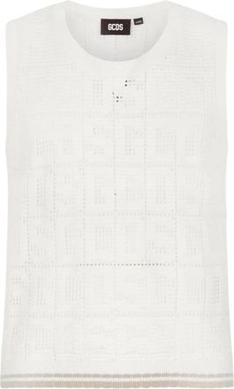 GCDS Monogram-patroon Mouwloze Jumper - Heren - Tops zonder mouwen - Wit - S - Katoen - Tops