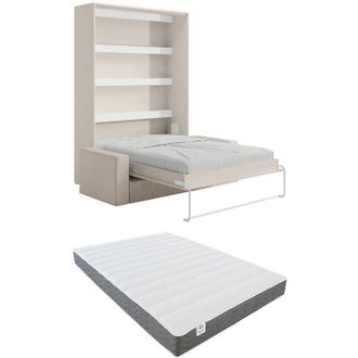 Vente-Unique Letto estraibile 140 x 200 cm Apertura verticale manuale Con LED Beige + Materasso + Divano - RAPILI