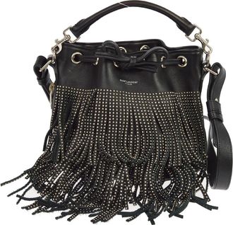 Saint Laurent Fringe Emmanuelle Bucket Studded Leather Black Leather Handbag (Pre-Owned)