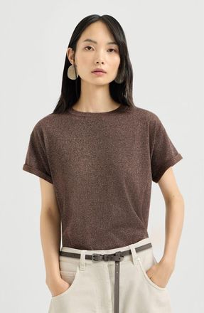 Brunello Cucinelli Sparkling cashmere and silk lightweight knit T-shirt in Brown at Nordstrom, Size Xxx-Large