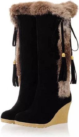 Generic Wide Calf Knee High Boots,Fur Lined Boots Women,Wedge Winter Snow Boot for Women,Casual Boho Suede Fur Thermal Wide Calf Boot, High Top Snow Booties W