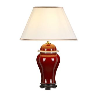 Netlighting Oxblood Temple Jar 1 Light Ceramic Table Lamp Tall Empire Cotton Shade