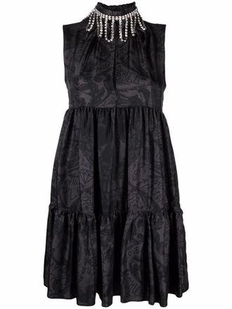 Philipp Plein New Baroque crystal-neck midi dress - women - Silk - S - Black