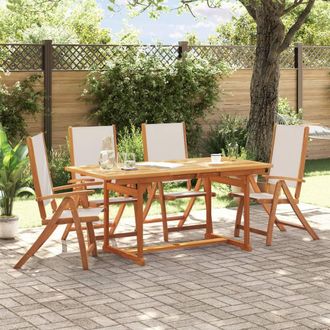 Berkfield Home 5 Piece Garden Dining Set Solid Wood Acacia & Textilene in Brown