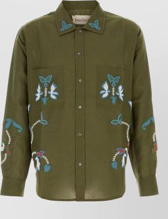 Baziszt cotton blend shirt long sleeves embroidery pockets