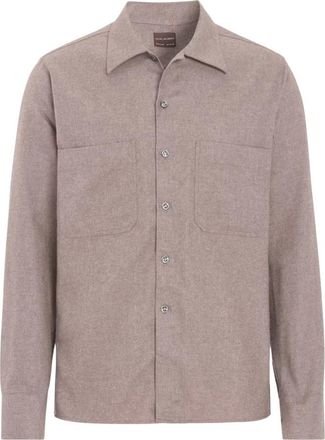 Oscar Jacobson Overhemden, Heren, Bruin, 2Xl, Katoen, Straight Fit Bowling Collar Shirt