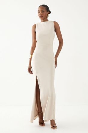 Misspap Womens High Neck Cowl Back Bridesmaid Dress - Champagne - Size 14 UK