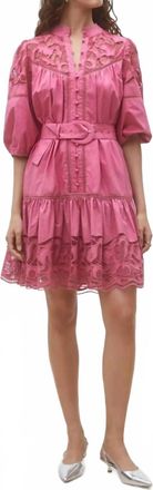 Suncoo Caty Short Embroidered Mini Dress In Rose