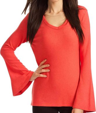French Kyss Kelly Bell Sleeve Top In Coral
