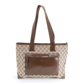 Gucci Gg Canvas Brown Leather Canvas Handbag Tote Bag (Pre-Owned)