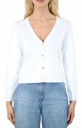 Metric Knits V Neck Long Sleeve Crop Cardigan With Square Buttons In White