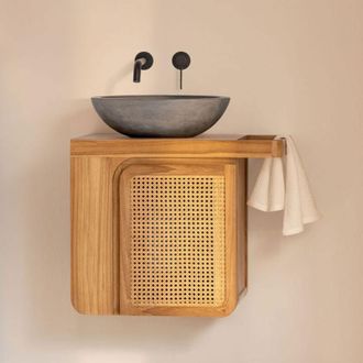 Sklum Conjunto De Mueble De Ba&ntilde;o Suspendido En Madera De Teca Georgy Sklum