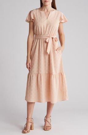 Lucky Brand Flutter Sleeve Flounce Waist Tie Dress in Rose Medallion at Nordstrom Rack, Size Medium
