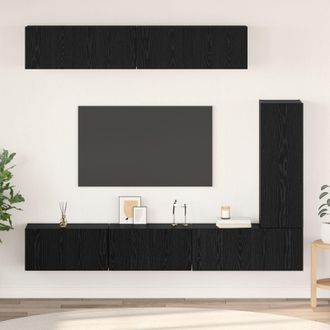 Berkfield Home TV Cabinet Set with Shelf Wall-mounted Other with Storage with Door 6 pcs Black oak 30.5 x 30 x 90 cm