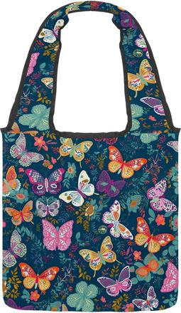 Generic Beautiful Butterflies Reversible Canvas Shoulder Tote - Double-Sided Print, 12oz Cotton, 27cm Drop, Fold-Flat Bag for Travel, Shopping, Street Outings