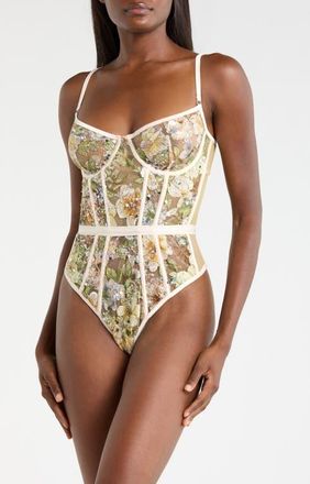 Kilo Brava Sequin Embroidered Underwire Bodysuit in Champagne Sparkle at Nordstrom, Size 3X-Large