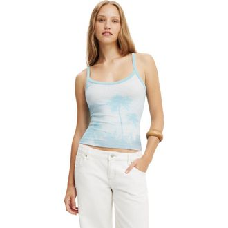 Cotton On Womens Scoop Graphic Tank in Ocean Palm Vintage White at Nordstrom, Size Xx-Small