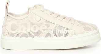 Chlo&eacute; Witte Kant Sneakers met Logo Detail - Dames - Sneakers - Wit - 36 EU - Leer - Schoenen